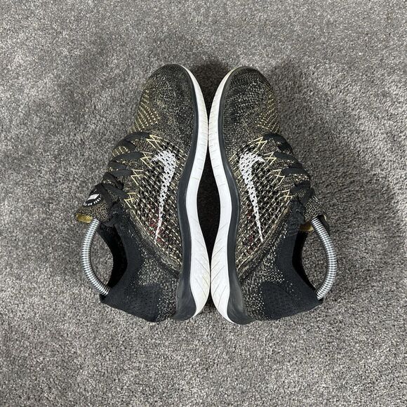 Nike Free RN Flyknit 2018 942838-005 Mens Size 8.5 Black Gold Running Shoes Used main image 9